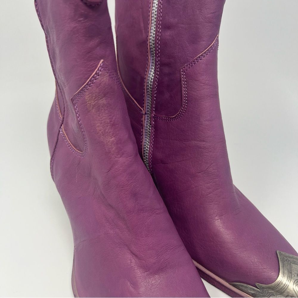 Free People Purple Suede Western Ankle Boots with Metal Toe Cap - Picture 11 of 11